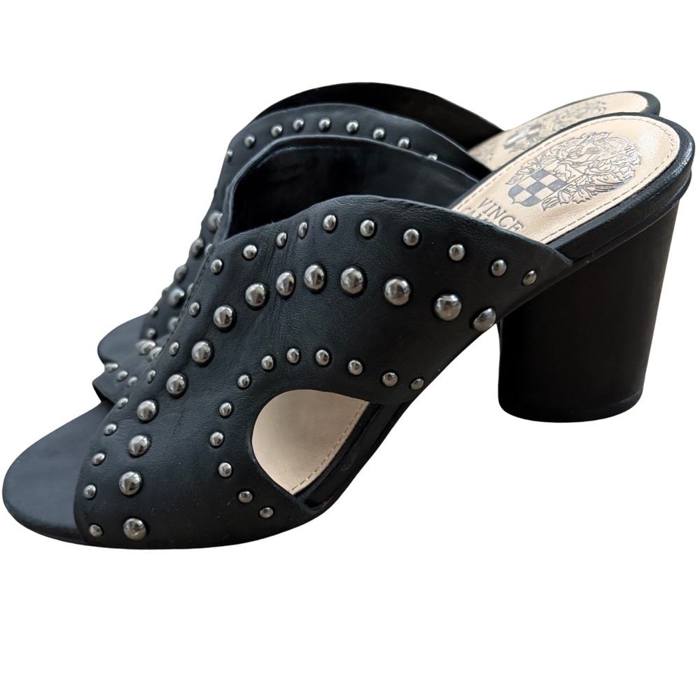 Vince Camuto Black Studded Block Heel Mules Sz 5.5
